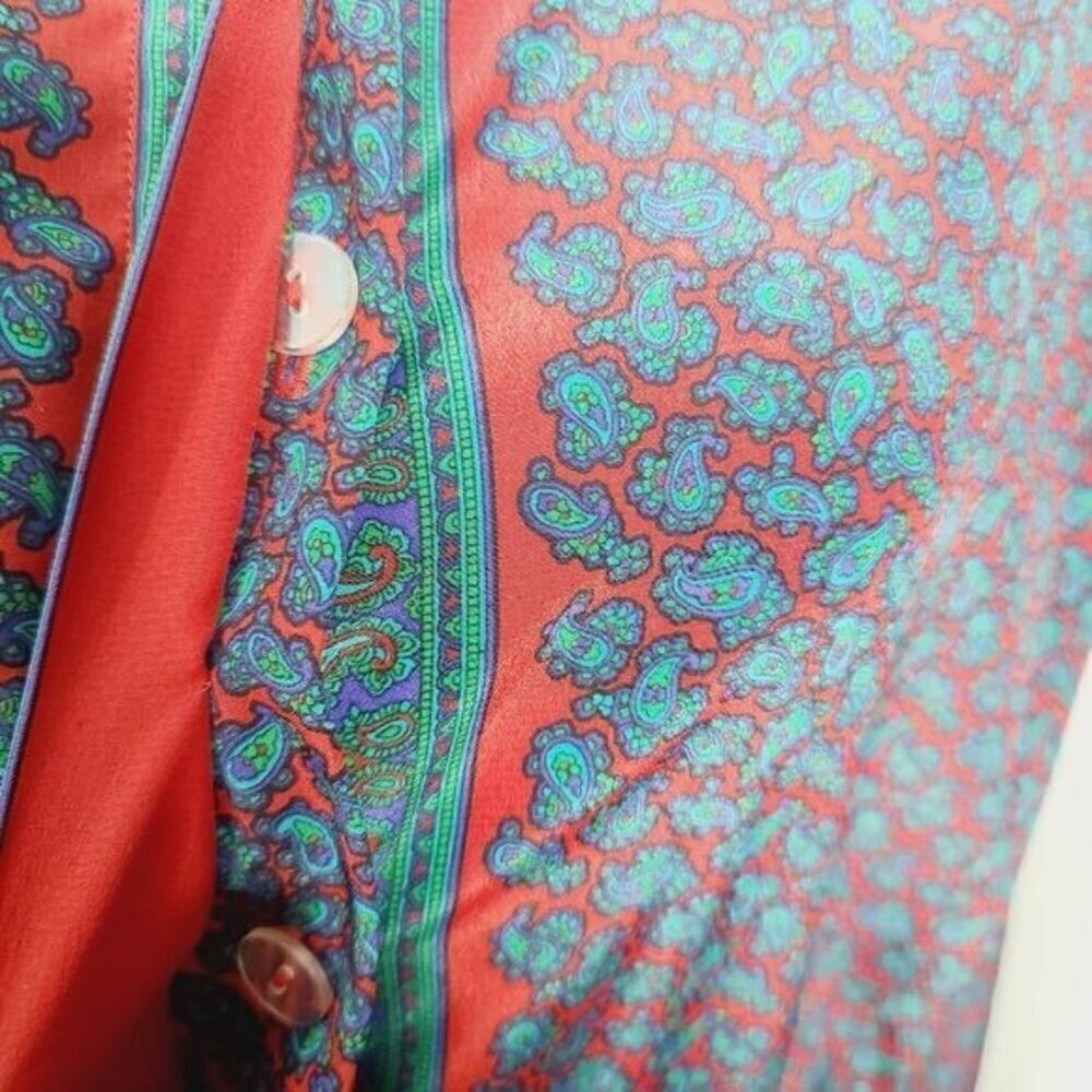 Vintage 90s Colorful Paisley Pleated Skirt Shirt Waist dress - Picture 3 of 16